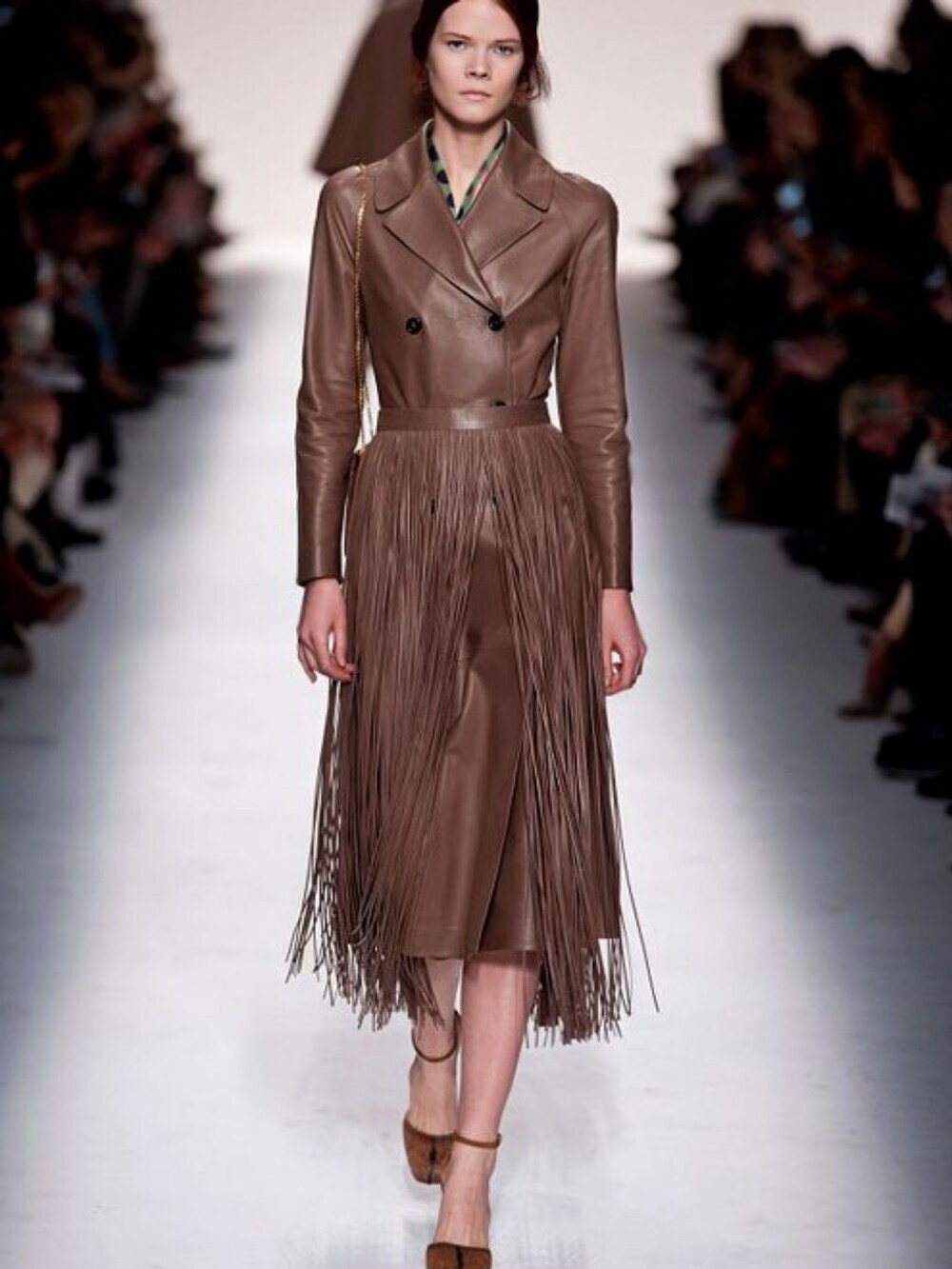 Valentino fringed leather over skirt Taupe